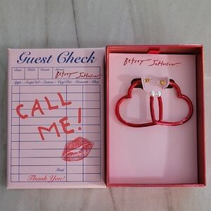 Betsey Johnson Red Heart Hoop Earrings